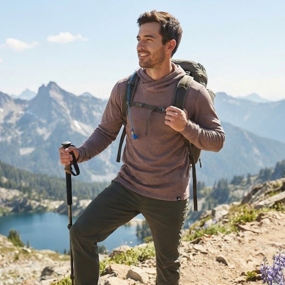 Prana Men's Sol Defender UPF Sun Hoodie Medium Mauve Purple Brown Gorpcore